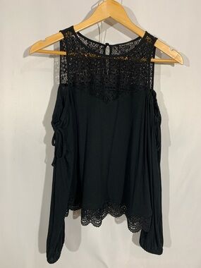 Express Black Crochet Yoke Cold-Shoulder Tunic